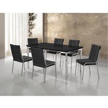 Conjunto Sala de Jantar Mesa Iza New Tampo MDF/Vidro 6 Cadeiras Natani New