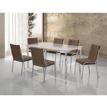 Conjunto Sala de Jantar Mesa Iza New Tampo MDF/Vidro 6 Cadeiras Natani New