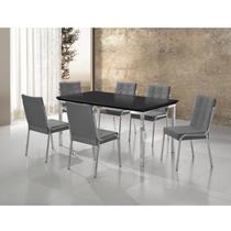 Conjunto Sala de Jantar Mesa Iza New Tampo MDF/Vidro 6 Cadeiras Natani New