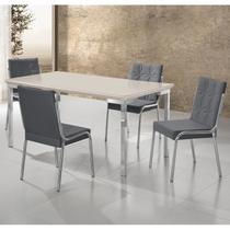 Conjunto Sala de Jantar Mesa Iza Tampo MDF/Vidro com 4 Cadeiras Natani Yescasa Cinza/Cromado/Off White Conjunto Sala de Jantar Mesa Iza Tampo MDF/Vidro com 4 Cadeiras Natani Yescasa Cinza/Cromado/Off White