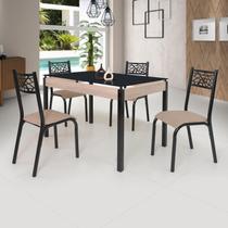 Conjunto Sala de Jantar Mesa Jade 120x75cm Tampo Vidro com 4 Cadeiras Bege/Preto/Linho Conjunto Sala de Jantar Mesa Jade 120x75cm Tampo Vidro com 4 Cadeiras Bege/Preto/Linho