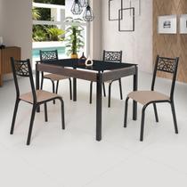 Conjunto Sala de Jantar Mesa Jade 120x75cm Tampo Vidro com 4 Cadeiras