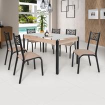 Conjunto Sala de Jantar Mesa Jade 140x80cm Tampo Vidro com 6 Cadeiras Bege/Preto Fosco