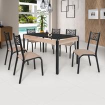 Conjunto Sala de Jantar Mesa Jade 140x80cm Tampo Vidro com 6 Cadeiras Conjunto Sala de Jantar Mesa Jade 140x80cm Tampo Vidro com 6 Cadeiras