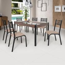 Conjunto Sala de Jantar Mesa Jade 140x80cm Tampo Vidro com 6 Cadeiras