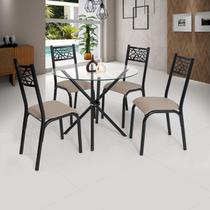 Conjunto Sala de Jantar Mesa Jade 90cm Tampo Vidrocom 4 Cadeiras Bege/Preto/Linho Conjunto Sala de Jantar Mesa Jade 90cm Tampo Vidrocom 4 Cadeiras Bege/Preto/Linho
