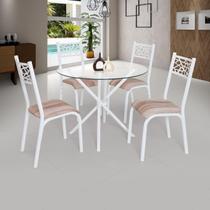 Conjunto Sala de Jantar Mesa Jade 90cm Tampo Vidrocom 4 Cadeiras Branco/Capuccino Conjunto Sala de Jantar Mesa Jade 90cm Tampo Vidrocom 4 Cadeiras Branco/Capuccino