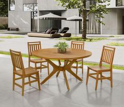 Conjunto sala de jantar mesa julia c/ 4 cadeiras mad eucalipto Conjunto sala de jantar mesa julia c/ 4 cadeiras mad eucalipto