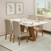Conjunto Sala de Jantar Mesa Kiara 160cm Tampo Vidro/MDF com 4 Cadeiras Yasmin Marrom/Freijó/Off White/Veludo Kraft Conjunto Sala de Jantar Mesa Kiara 160cm Tampo Vidro/MDF com 4 Cadeiras Yasmin Marrom/Freijó/Off White/Veludo Kraft