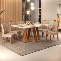 Conjunto Sala de Jantar Mesa Kiara 160cm Tampo Vidro/MDF com 6 Cadeiras Lidia
