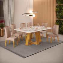 Conjunto Sala de Jantar Mesa Kiara 170cm Tampo MDF Pintura Quartzo com 6 Cadeiras Yasmin