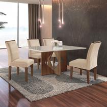Conjunto Sala de Jantar Mesa Laura Tampo Dakota Plus Vidro 120x80cm com 4 Cadeiras Laura Yescasa