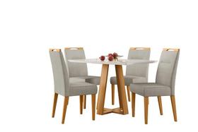 Conjunto Sala de Jantar Mesa Lectus 120X80 4 Cadeiras Lectus Ype/Off White/Linho Palha