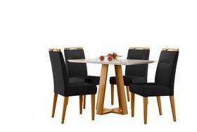 Conjunto Sala de Jantar Mesa Lectus 120X80 4 Cadeiras Lectus Ype/Off White/Veludo Preto