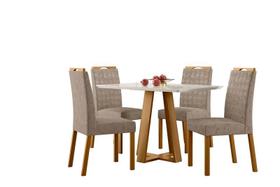Conjunto Sala de Jantar Mesa Lectus 120X80 4 Cadeiras Mariah Ype/Off White/Suede Marrom