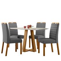 Conjunto Sala de Jantar Mesa Lectus 120X80 4 Cadeiras Mariah Ype/Off White/Veludo Cinza