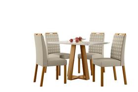 Conjunto Sala de Jantar Mesa Lectus 120X80 4 Cadeiras Mariah Ype/Off White/Veludo Nude