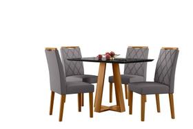 Conjunto Sala de Jantar Mesa Lectus 120X80 4 Cadeiras Sarah Ype/Preto/Veludo Cinza