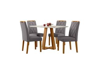 Conjunto Sala de Jantar Mesa Lectus 120X80 com 4 Cadeiras Sarah Ype/Off White/Veludo Cinza - NC