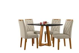 Conjunto Sala de Jantar Mesa Lectus 120X80 com 4 Cadeiras Sarah Ype/Preto/Veludo Nude - NC