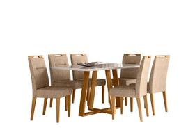 Conjunto Sala de Jantar Mesa Lectus 160X90 6 Cadeiras Lectus Ype/Off/Linho Areia
