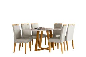 Conjunto Sala de Jantar Mesa Lectus 160X90 6 Cadeiras Lectus Ype/Off White/Linho Palha
