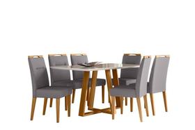 Conjunto Sala de Jantar Mesa Lectus 160X90 6 Cadeiras Lectus Ype/Off White/Veludo Cinza