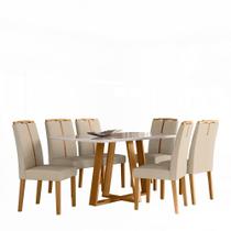 Conjunto Sala de Jantar Mesa Lectus 160X90 6 Cadeiras Serena Ype/Off White/Linho Palha