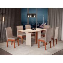 Conjunto Sala de Jantar Mesa Lia Tampo Vidro com 6 Cadeiras Cristal Sonetto Móveis