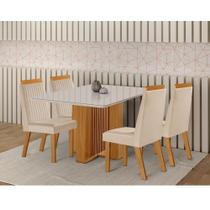 Conjunto Sala de Jantar Mesa Lisboa com Tampo de Vidro 120cm e 4 Cadeiras em MDF Riviera LJ Móveis Conjunto Sala de Jantar Mesa Lisboa com Tampo de Vidro 120cm e 4 Cadeiras em MDF Riviera LJ Móveis