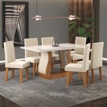 Conjunto Sala de Jantar Mesa Livia 160x80cm Tampo Vidro/MDF com 6 Cadeiras Venus Viero Móveis