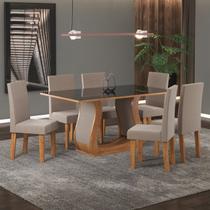 Conjunto Sala de Jantar Mesa Livia 160x80cm Tampo Vidro/MDF com 6 Cadeiras Venus Viero Móveis