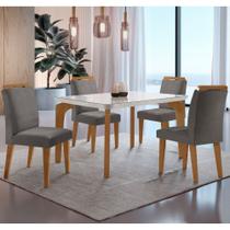 Conjunto Sala de Jantar Mesa Liz 120cm com Vidro Canto Copo e 4 Cadeiras Athenas Moderna