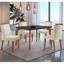 Conjunto Sala de Jantar Mesa Liz 120cm com Vidro Canto Copo e 4 Cadeiras Athenas Moderna