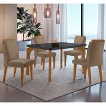 Conjunto Sala de Jantar Mesa Liz 120cm com Vidro Canto Copo e 4 Cadeiras Athenas Moderna