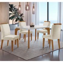 Conjunto Sala de Jantar Mesa Liz 120cm com Vidro Canto Reto e 4 Cadeiras Athenas Moderna