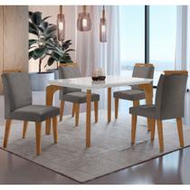 Conjunto Sala de Jantar Mesa Liz 120cm com Vidro Canto Reto e 4 Cadeiras Athenas Moderna