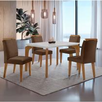 Conjunto Sala de Jantar Mesa Liz 120cm em MDF Canto Reto e 4 Cadeiras Athenas Moderna