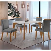 Conjunto Sala de Jantar Mesa Liz 120cm MDF Canto Copo e 4 Cadeiras Athenas Moderna