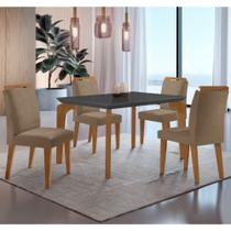 Conjunto Sala de Jantar Mesa Liz 120cm MDF Canto Reto e 4 Cadeiras Athenas Moderna