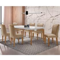 Conjunto Sala De Jantar Mesa Liz 180 Cm E 6 Cadeiras Liz Turim/off White/imbuia/serig. Off White