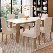 Conjunto Sala De Jantar Mesa Liz 6 Cadeiras Jade Poliman Carvalho Com Off White