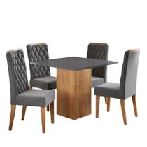 Conjunto Sala de Jantar Mesa Lord Quadrada 0,90m 4 Cadeiras Bele Madeirado/Cinza Veludo Viero