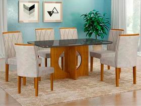 Conjunto Sala de Jantar Mesa Lorena 160cm 6 Cadeiras Freijo/Chumbo/Joli Palha Leifer