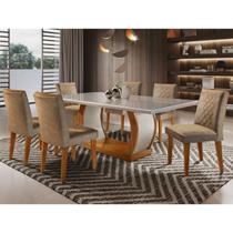 Conjunto Sala de Jantar Mesa Luanda Tampo Vidro/MDF Canto Reto com 6 Cadeiras Luanda Rufato