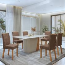 Conjunto Sala de Jantar Mesa Luar 170cm Tampo MDF com Vidro e 6 Cadeiras Apogeu