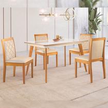 Conjunto Sala de Jantar Mesa Mad 135cm com 4 Cadeiras Berlimestrutura em madeira Maciça e Tampo MDF/Vidro