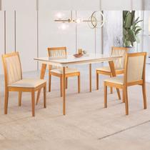 Conjunto Sala de Jantar Mesa Mad 135cm com 4 Cadeiras Hydraestrutura em madeira Maciça e Tampo MDF/Vidro