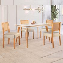 Conjunto Sala de Jantar Mesa Mad 135cm com 4 Cadeiras Versalesestrutura em madeira Maciça e Tampo MDF/Vidro