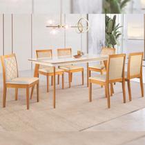 Conjunto Sala de Jantar Mesa Mad 160cm com 6 Cadeiras Berlimestrutura em madeira Maciça e Tampo MDF/Vidro